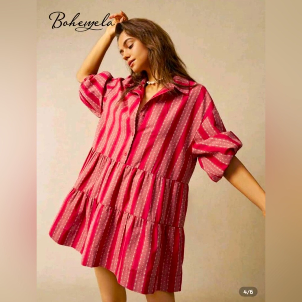 Bohemian Oversized Pink Striped Dress
